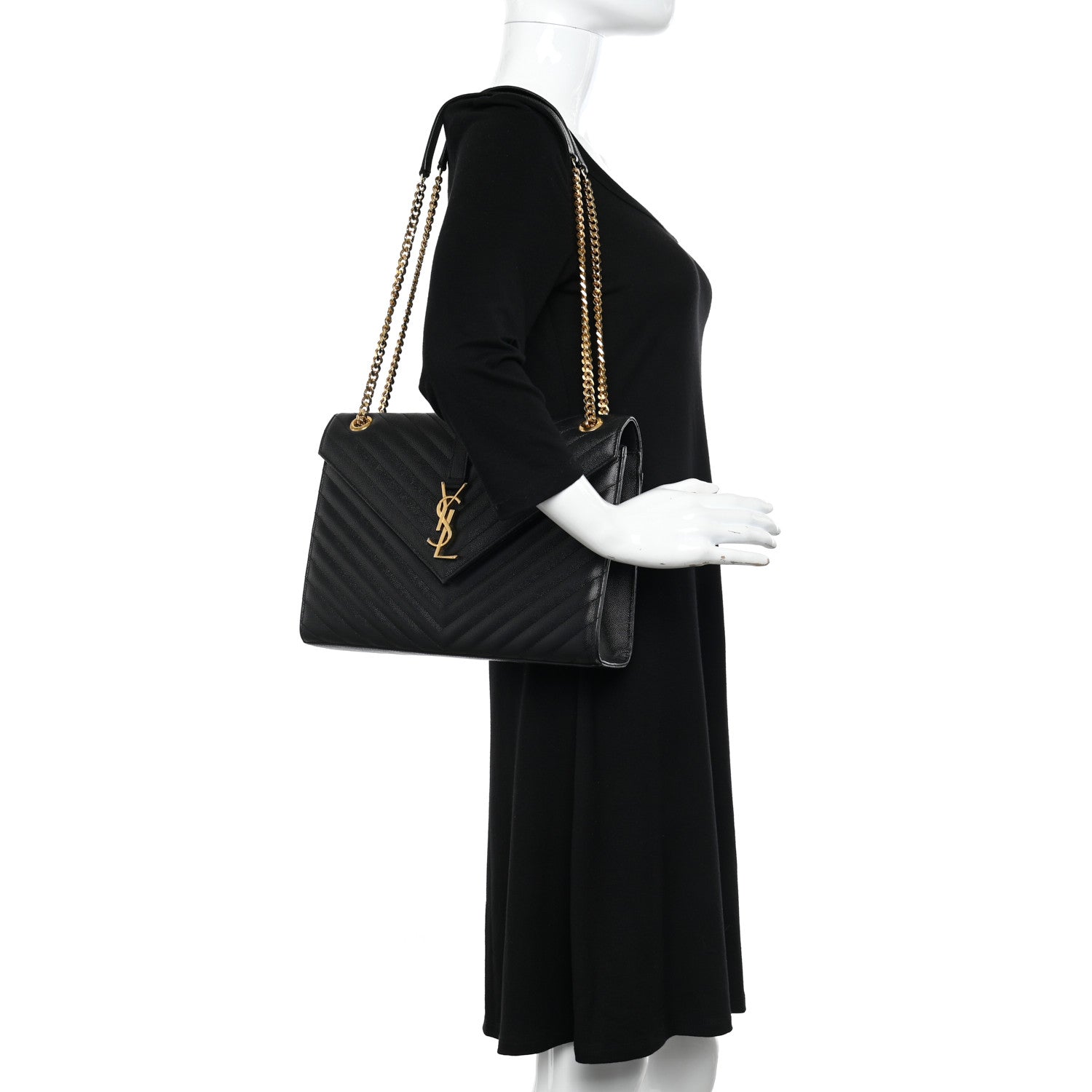 Saint Laurent Grain De Poudre Matelasse Chevron Large Monogram Satchel Black 1 of 9