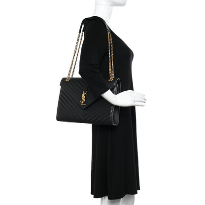 Saint Laurent Grain De Poudre Matelasse Chevron Large Monogram Satchel Black 1 of 9