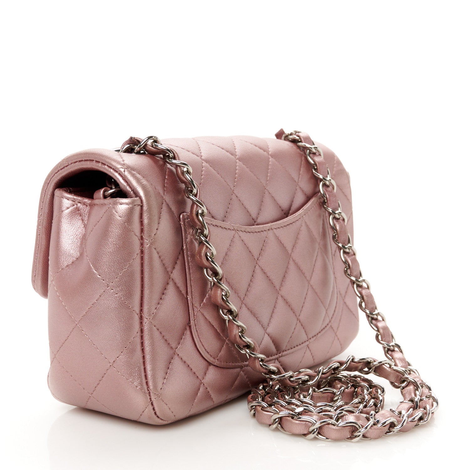 Chanel Metallic Lambskin Quilted Mini Rectangular Flap Pink 3 of 11
