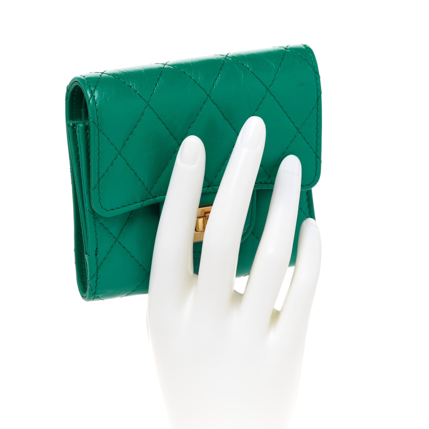 Chanel Aged Calfskin Quilted Reissue Compact Wallet Green 2 of 8