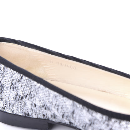 Chanel Tweed Sequin Cap Toe Ballerina Flats 36 Black Blue 8 of 9