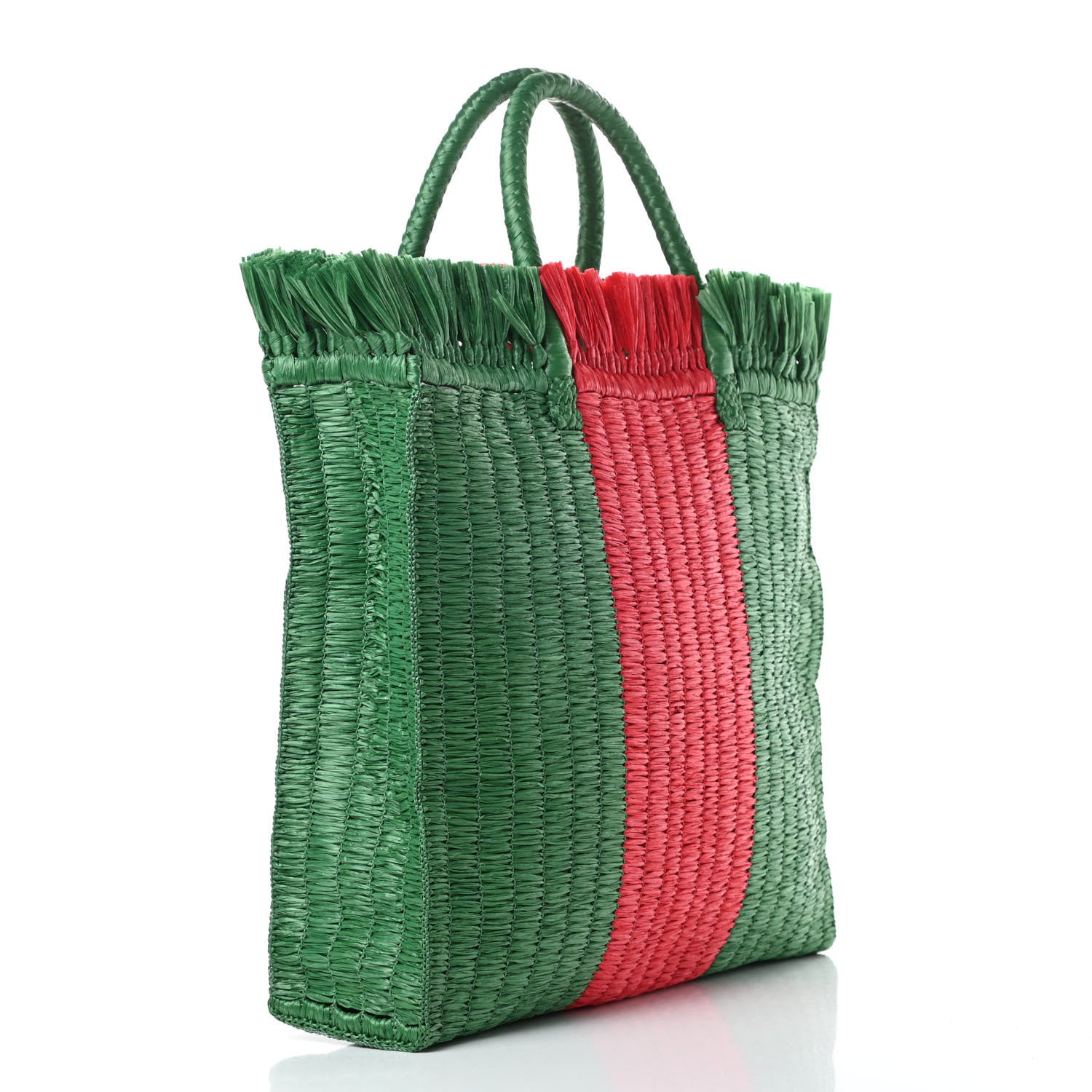Gucci Raffia Linen Web Cestino Tote Bag Red Green 3 of 10