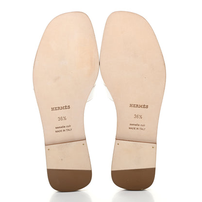 Hermes Box Calfskin Oran Sandals 36.5 White 5 of 9