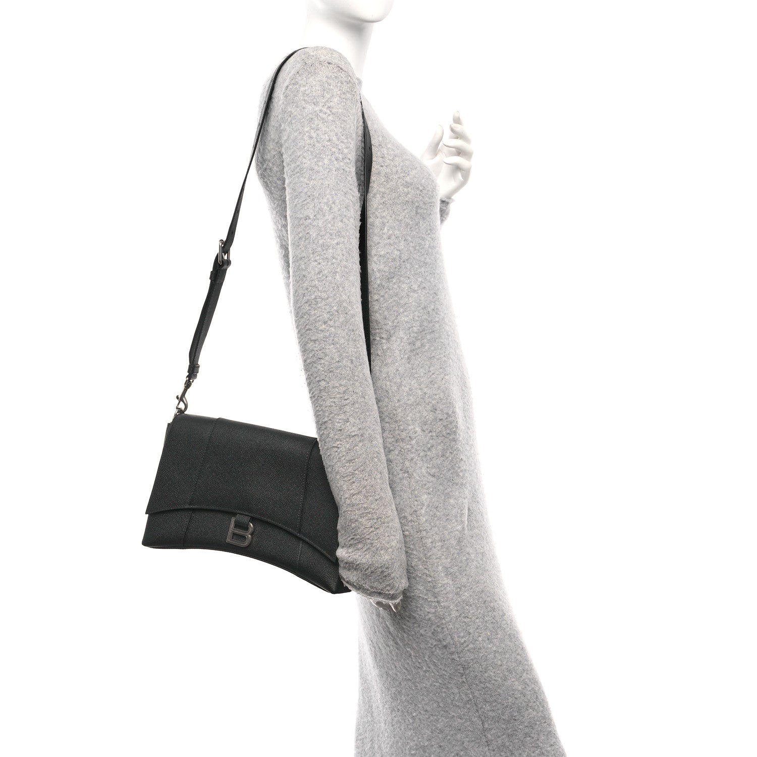 Balenciaga Semi Matte Soft Textured Calfskin Downtown Shoulder Bag Black 2 of 10