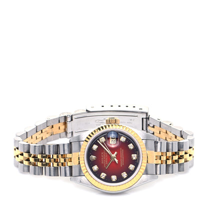 Rolex Stainless Steel 18K Yellow Gold Diamond 26mm Oyster Perpetual Datejust Watch Red Gradient 79173 4 of 10
