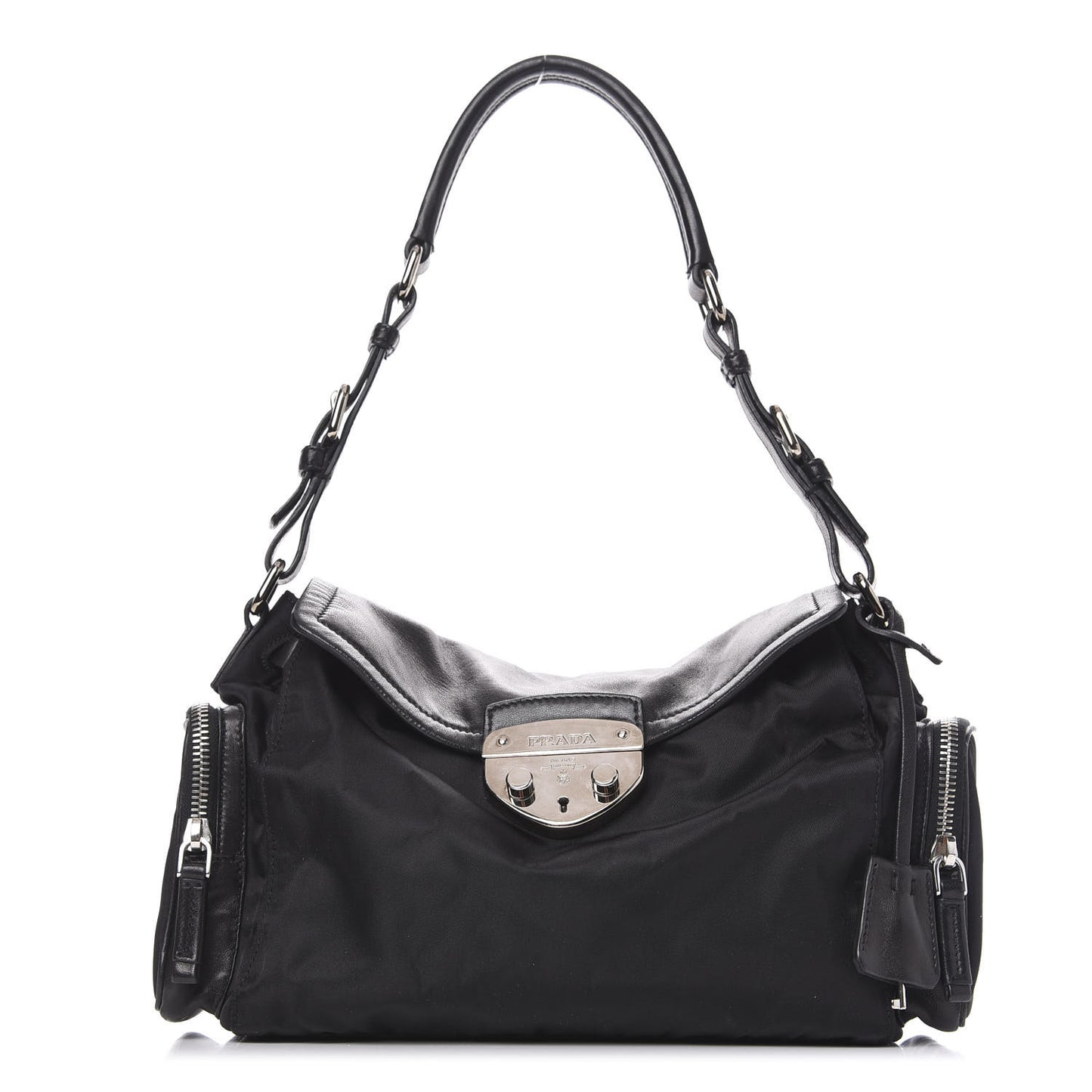 Soft Calfskin Tessuto Nylon Shoulder Bag Black