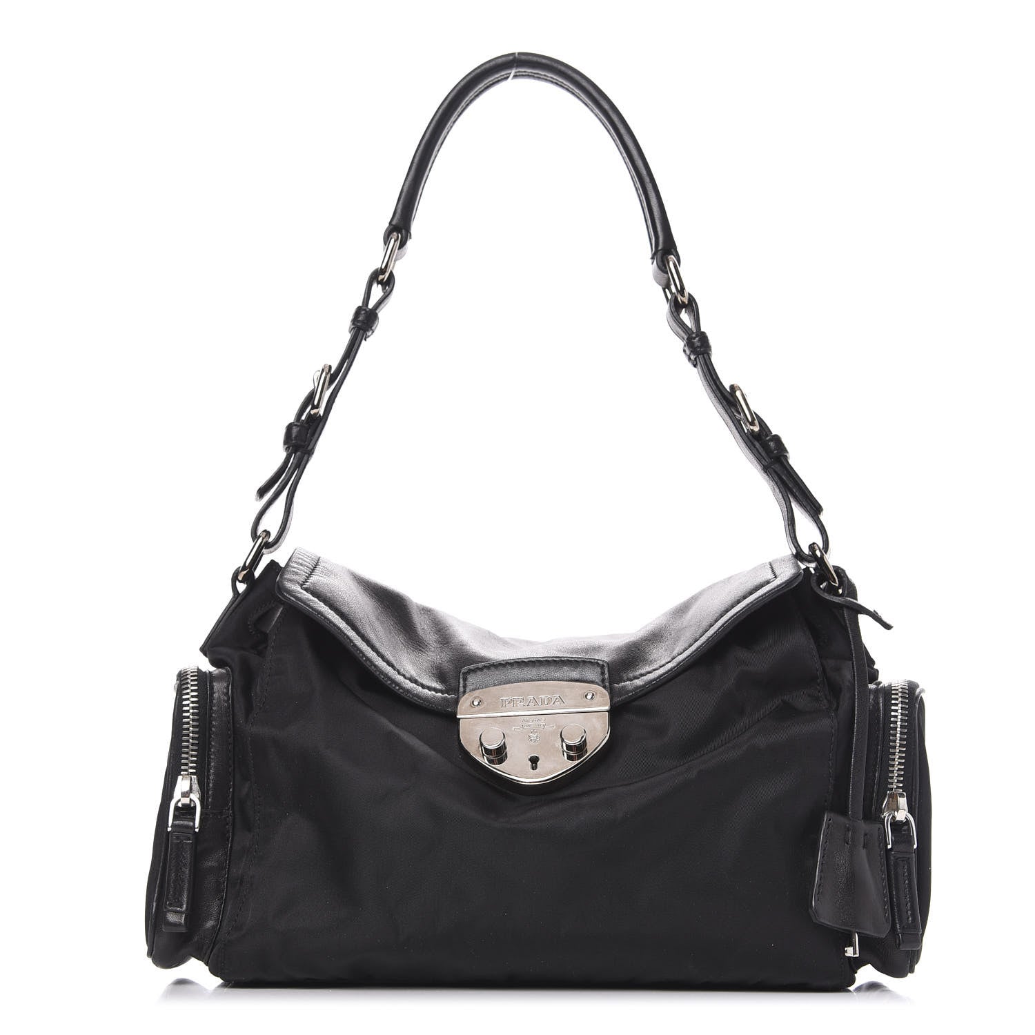 Prada Soft Calfskin Tessuto Nylon Shoulder Bag Black 1 of 9