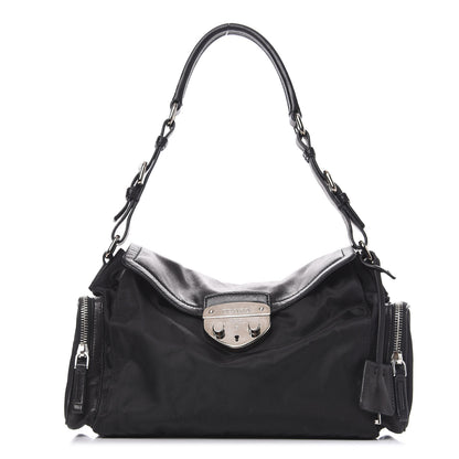 Prada Soft Calfskin Tessuto Nylon Shoulder Bag Black 1 of 9