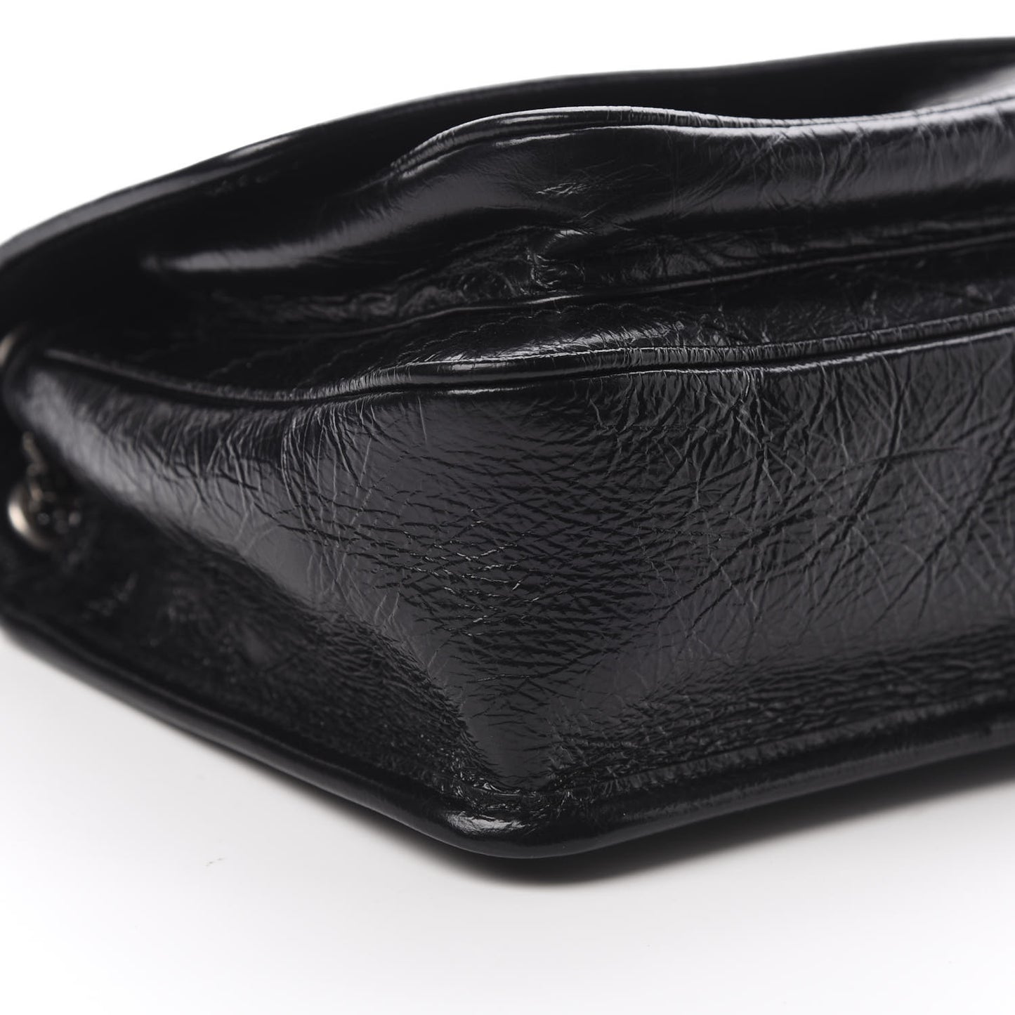 Crinkled Calfskin Matelasse Monogram Baby Niki Chain Satchel Black