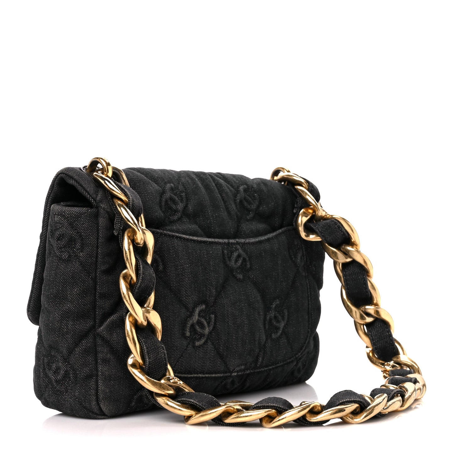 Denim Quilted Medium Funky Town Flap Black