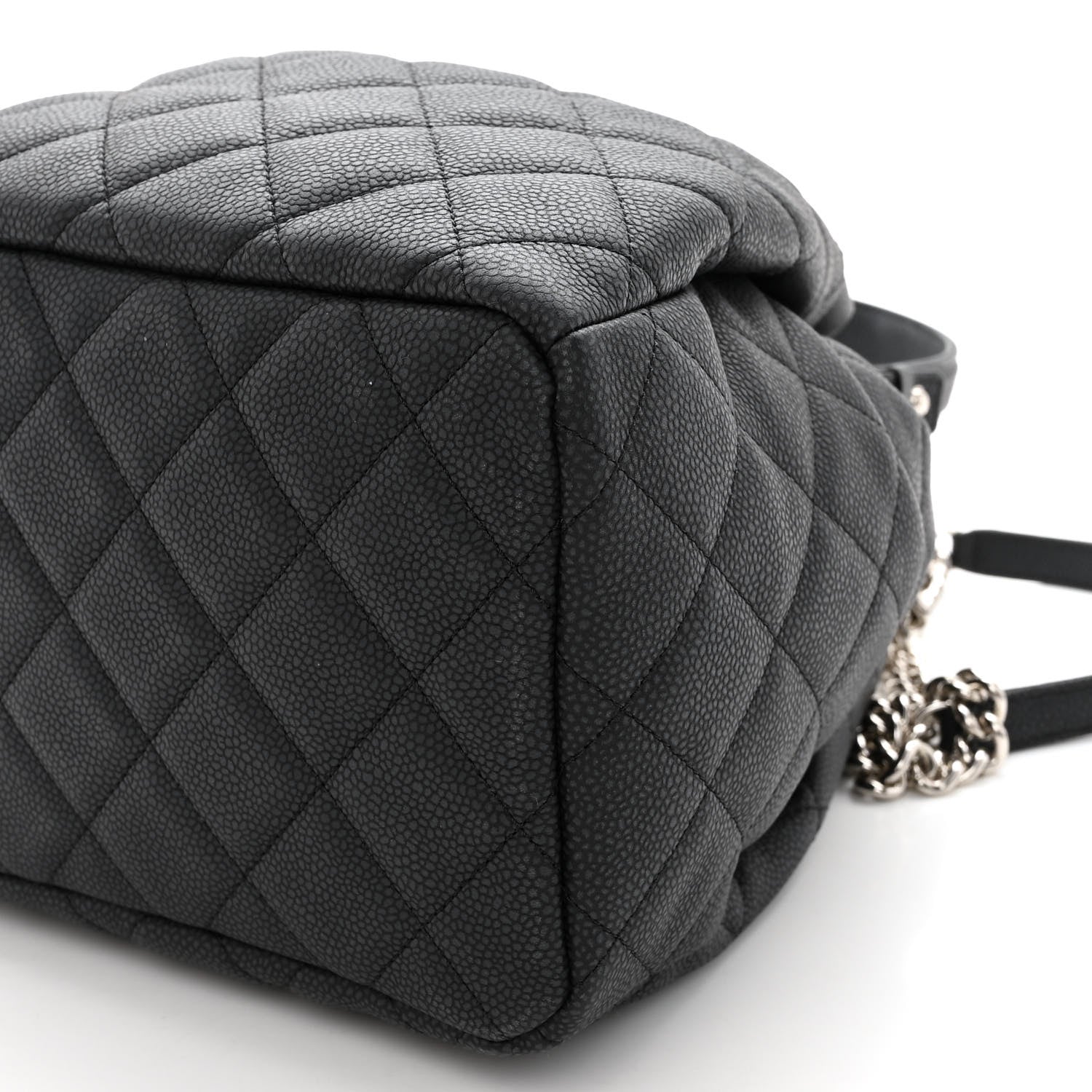 Chanel Caviar Flat Quilted CC Chain Bucket Drawstring Bag Black 9 of 9