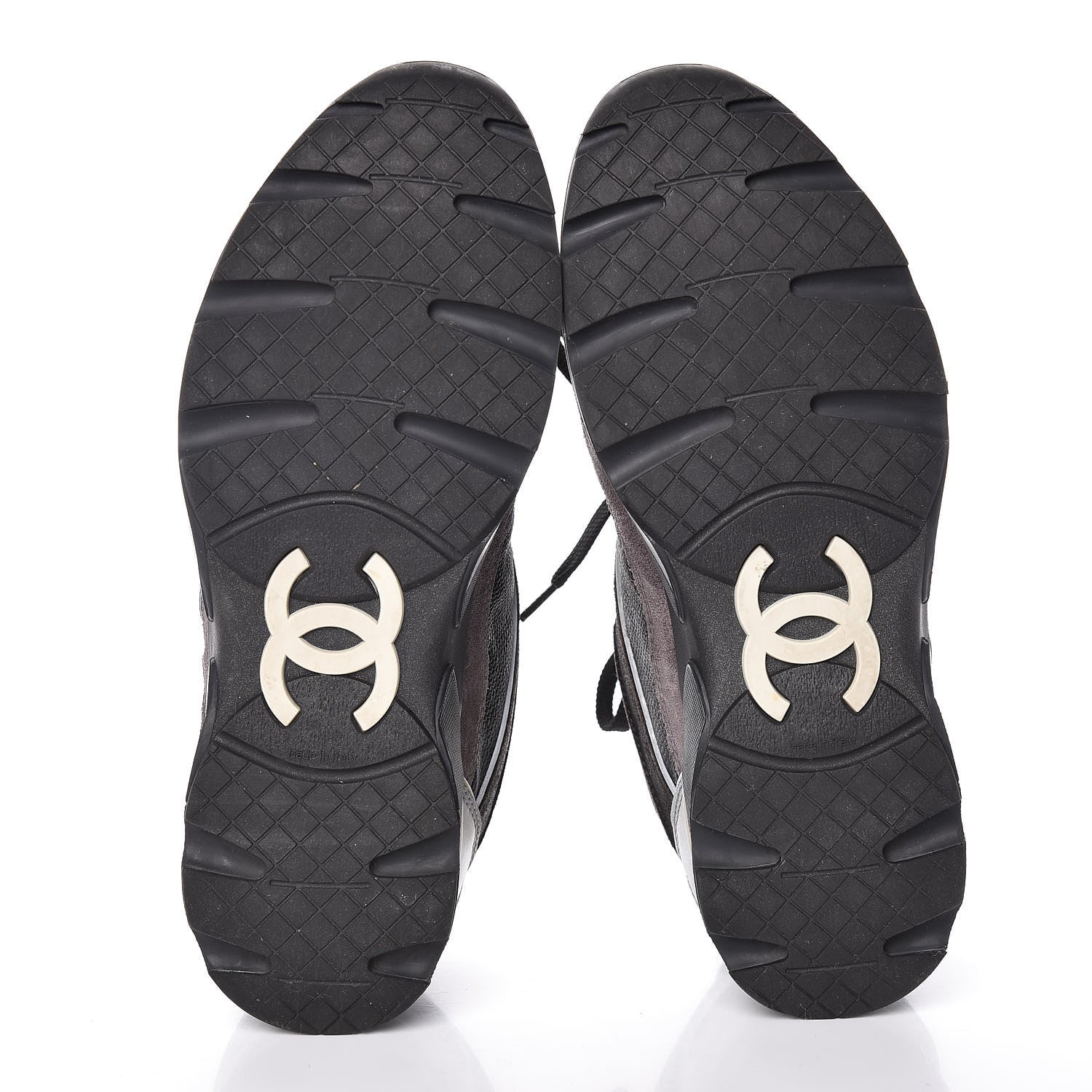 Chanel Suede Calfskin CC Sneakers 37 Black White Silver 7 of 13