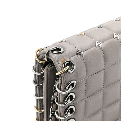 Chanel Lambskin Chocolate Bar Piercing CC Studded Small Chain Flap Bag Grey 12 of 16