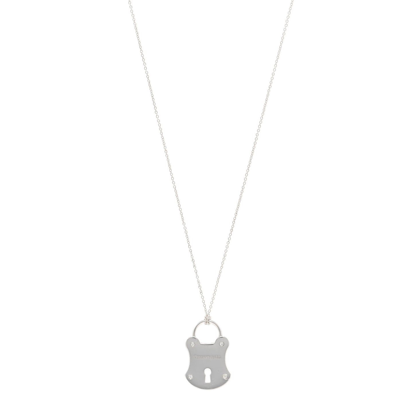 Sterling Silver Diamond Lock Pendant Necklace