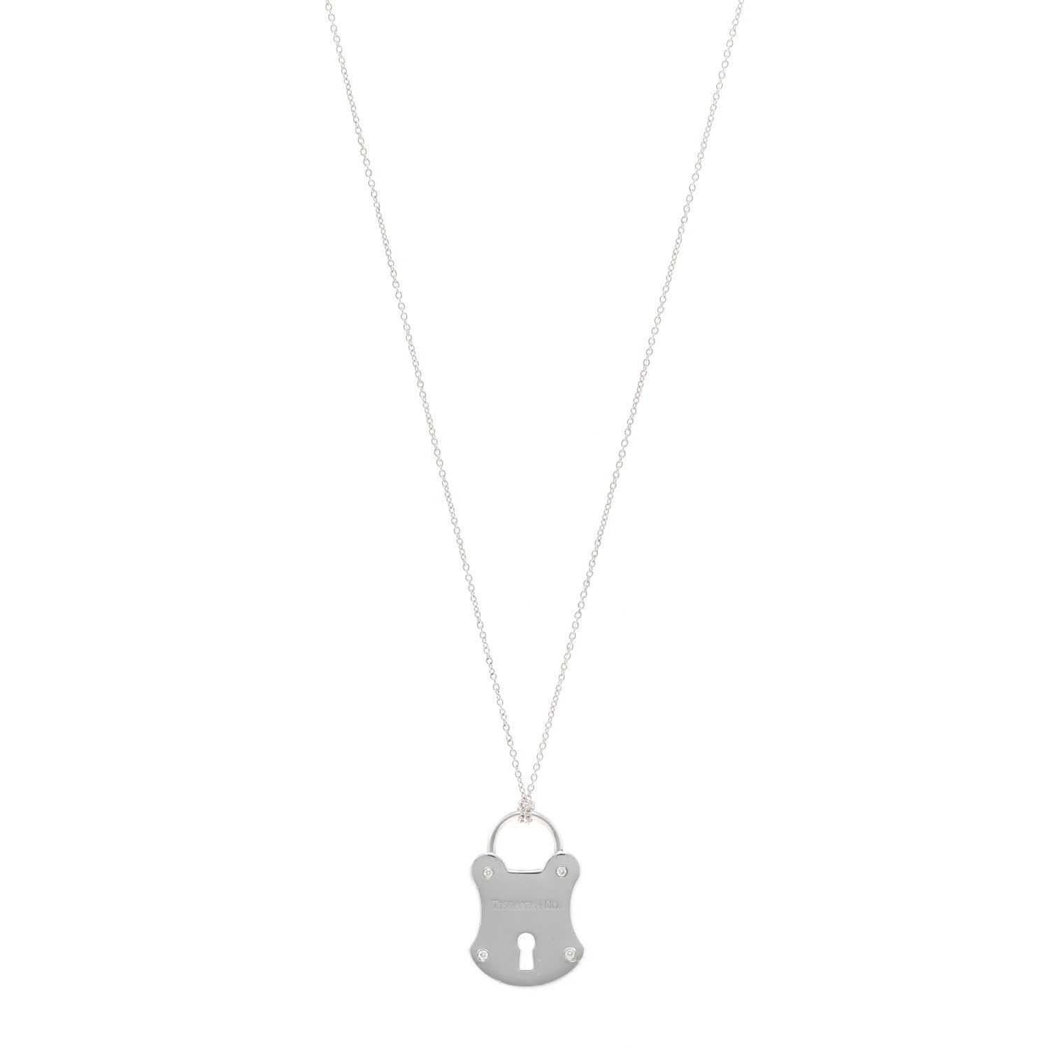Tiffany Sterling Silver Diamond Lock Pendant Necklace 1 of 5