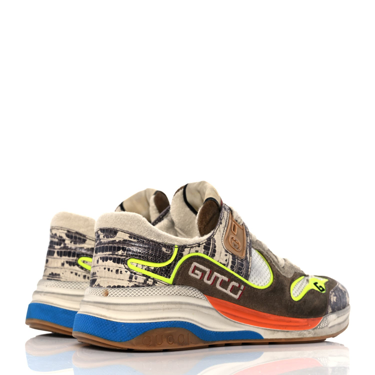 Gucci Suede Calfskin Tejus Printed Womens Ultrapace Sneakers 36 Natural Ardesia Neon Yellow 4 of 9