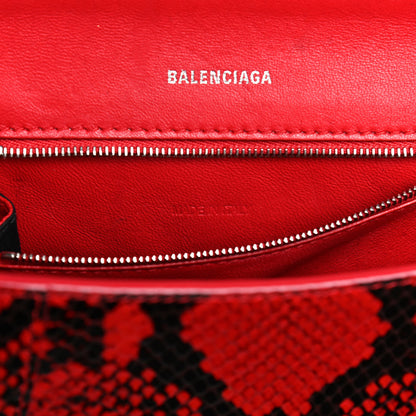 Balenciaga Shiny Calfskin Python Effect Small Hourglass Top Handle Bag Red 7 of 14