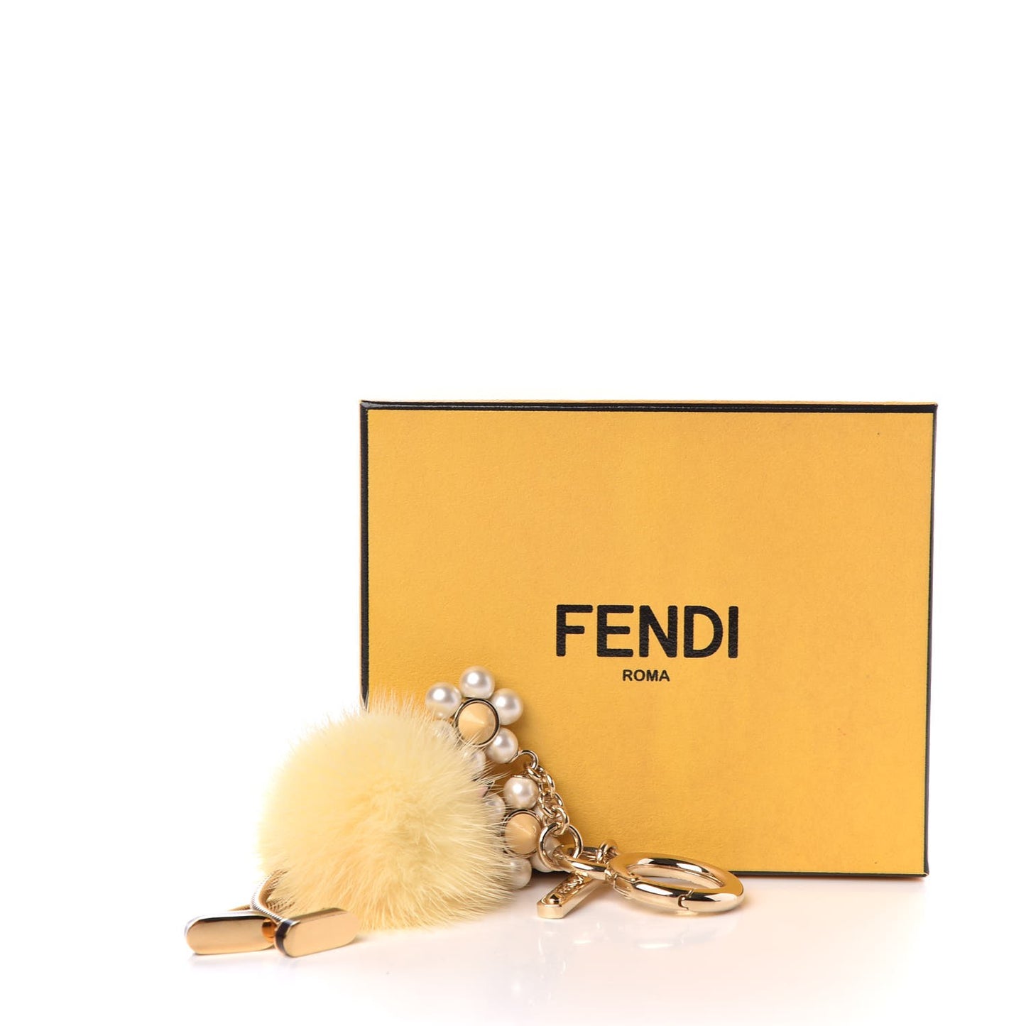 Mink Fur Pearl Chick Pom Pom Bag Charm Yellow
