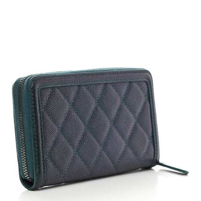 Chanel Iridescent Caviar Quilted Medium Filigree Zip Around Wallet Dark Turquoise 3 of 12