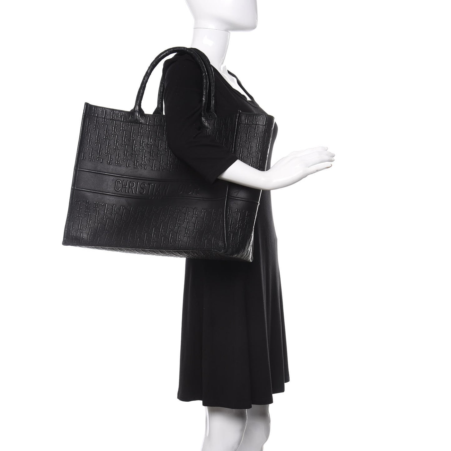 Oblique Calfskin Embossed Book Tote Black