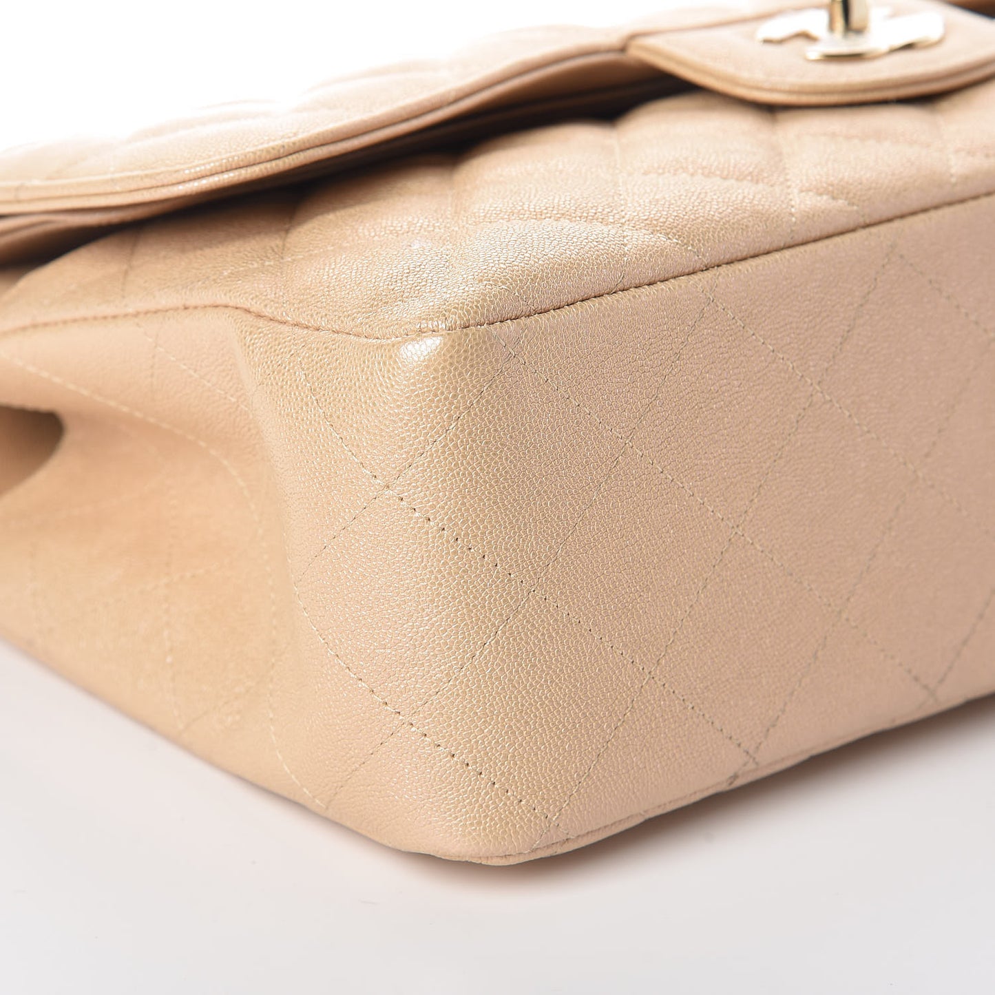 Iridescent Caviar Quilted Jumbo Double Flap Beige