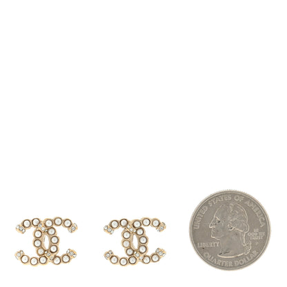 Chanel Pearl Crystal CC Earrings Gold 2 of 4