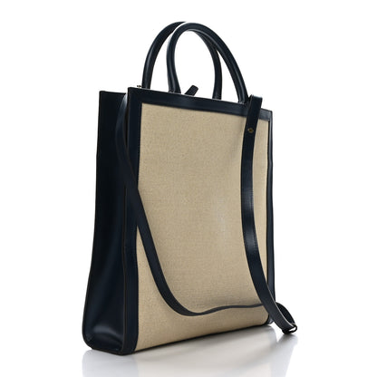 Celine Canvas Calfskin Logo Print Small Vertical Cabas Natural Navy 2 of 9