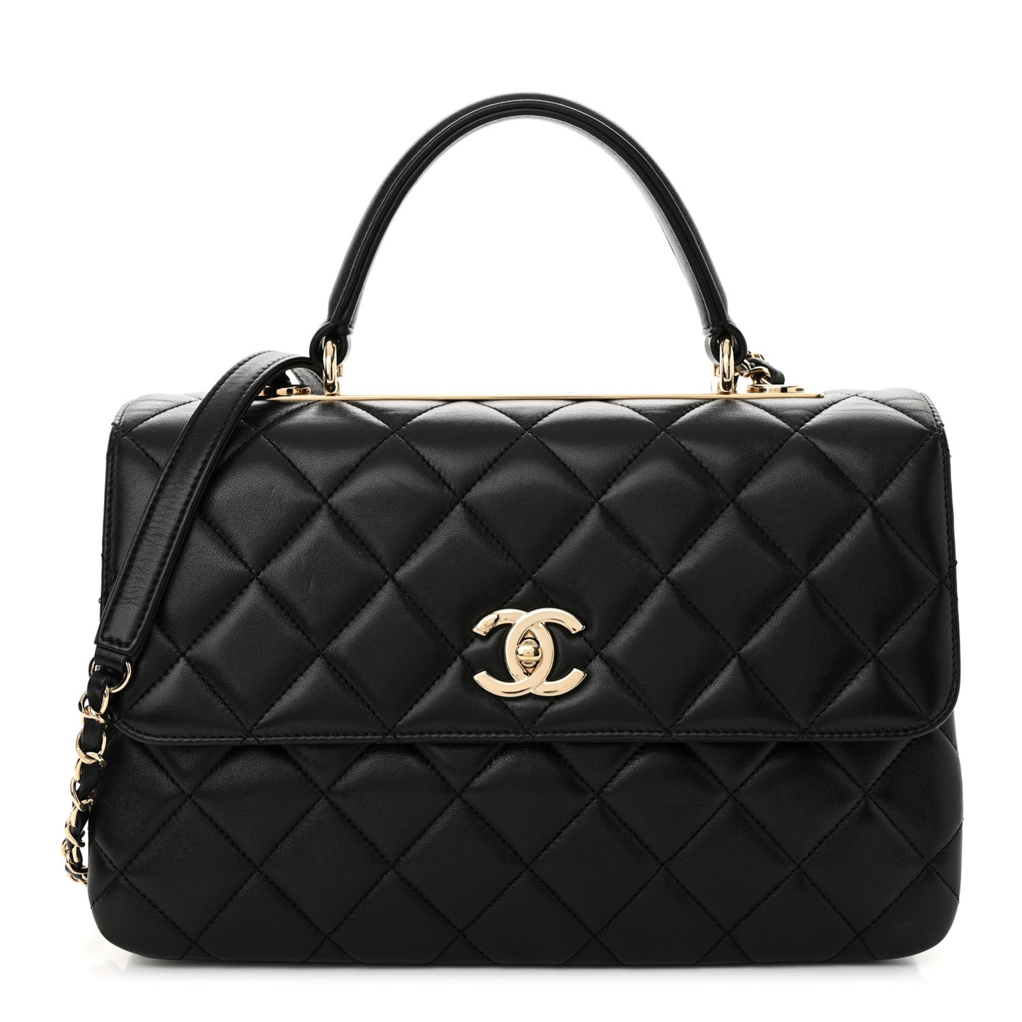 Lambskin Quilted Medium Trendy CC Flap Dual Handle Bag Black
