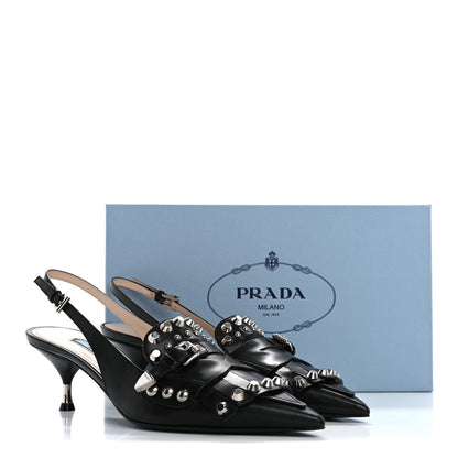 Prada Vitello Lux Studded Pointed Toe Pumps 39 Black 14 of 14