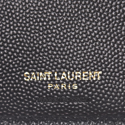 Saint Laurent Grain De Poudre Matelasse Chevron Monogram Compact Zip Around Wallet Black 6 of 6