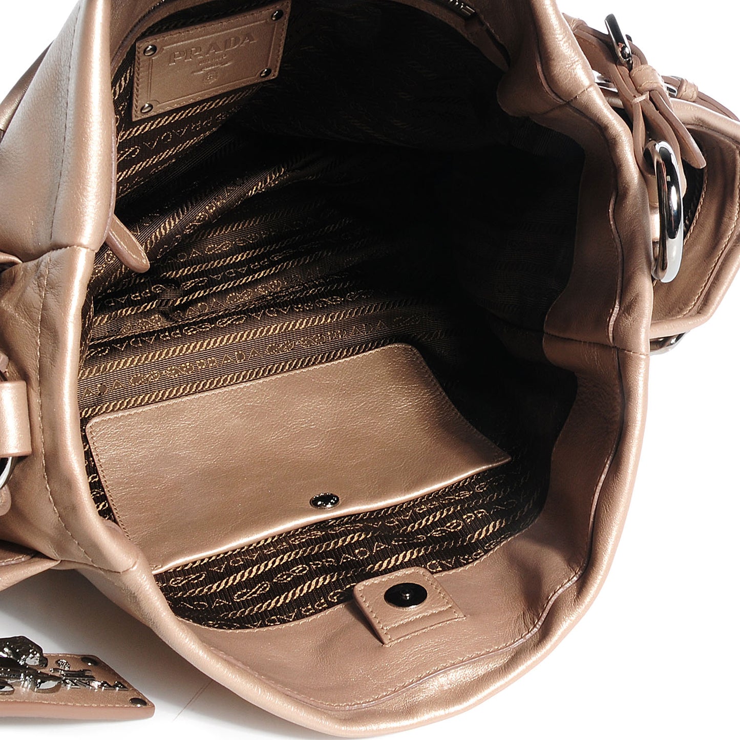 Metallic Soft Calf Two Pocket Hobo Beige