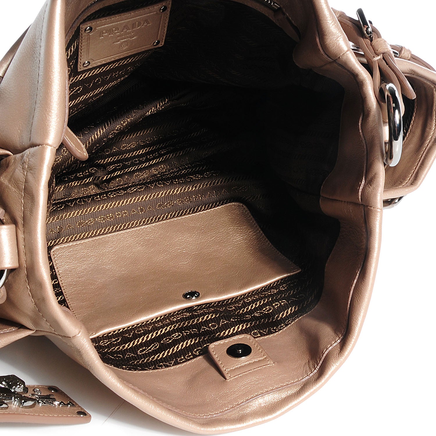 Prada Metallic Soft Calf Two Pocket Hobo Beige 5 of 9