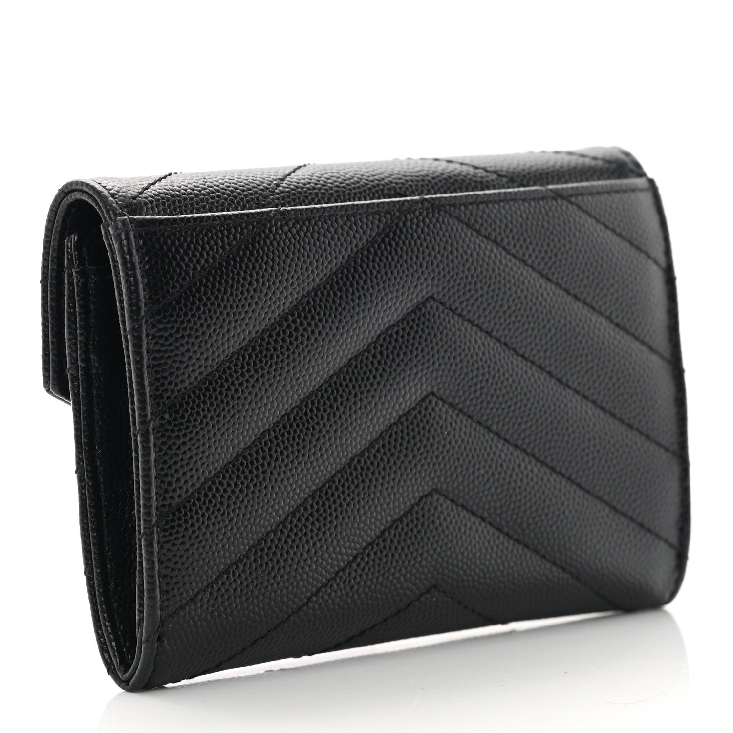 Saint Laurent Grain De Poudre Matelasse Chevron Small Monogram Envelope Wallet Black 3 of 8