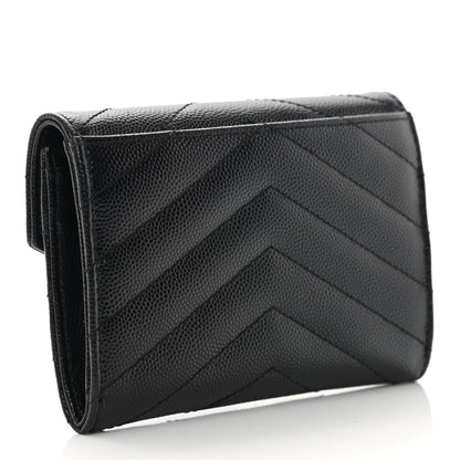 Saint Laurent Grain De Poudre Matelasse Chevron Small Monogram Envelope Wallet Black 3 of 8