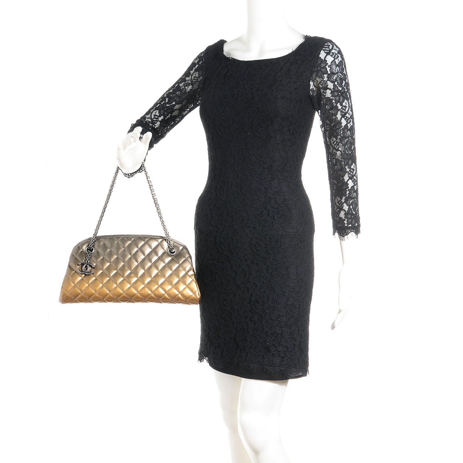 Chanel Metallic Patent Quilted Medium Just Mademoiselle Bowling Bag Gold Degrade 2 of 7