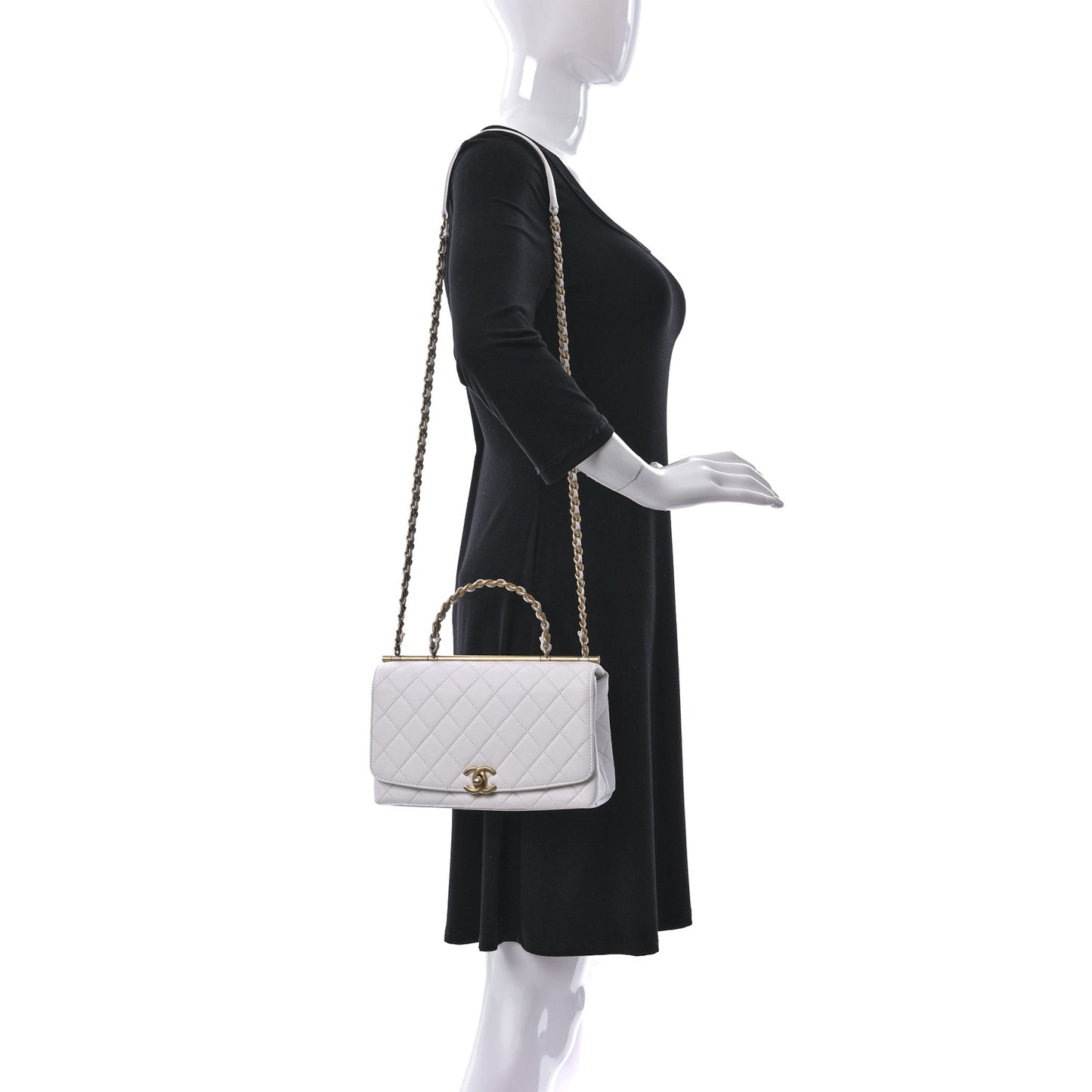 Lambskin Quilted La Parisienne Top Handle Flap White