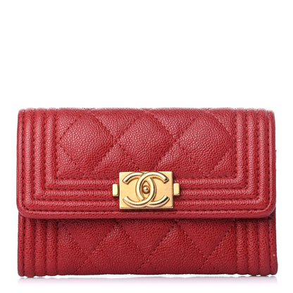 Chanel Caviar Quilted Boy Flap Card Holder Wallet Red 1 of 8