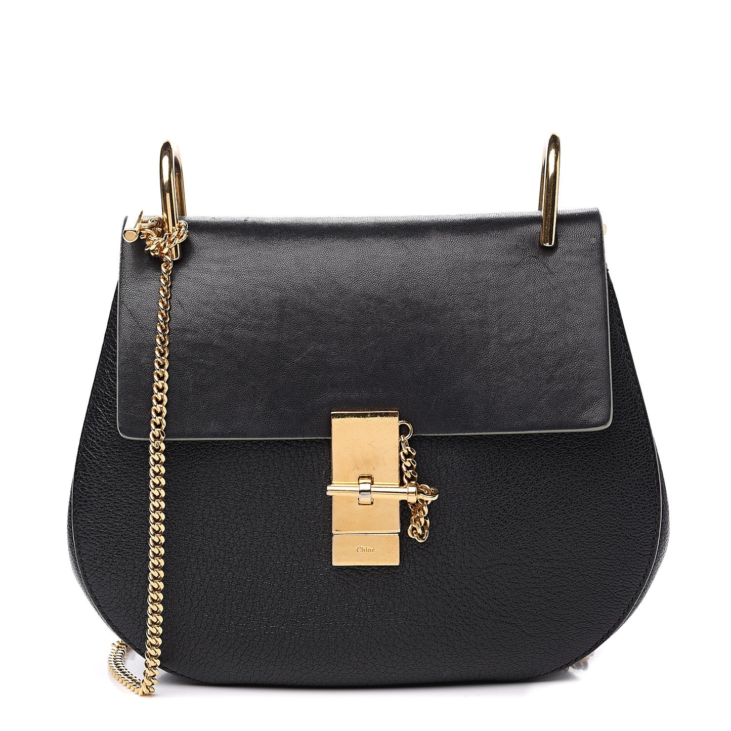 Grained Calfskin Lambskin Drew Shoulder Bag Black
