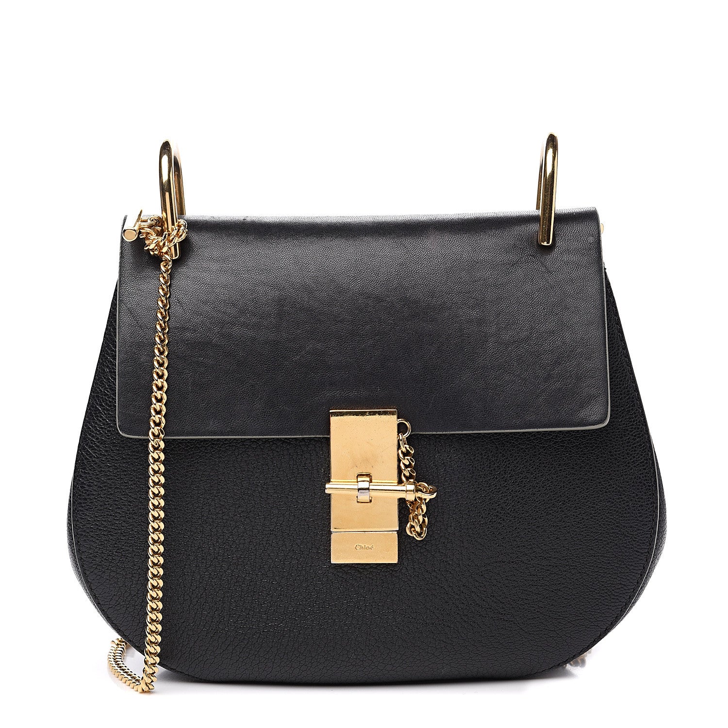 Chloe Grained Calfskin Lambskin Drew Shoulder Bag Black 1 of 12