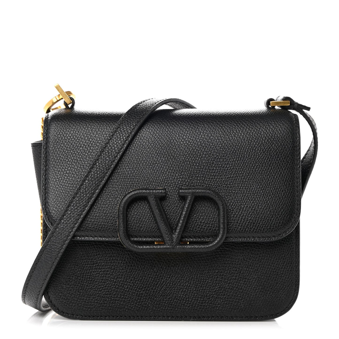 Grainy Calfskin Small VSling Shoulder Bag Black