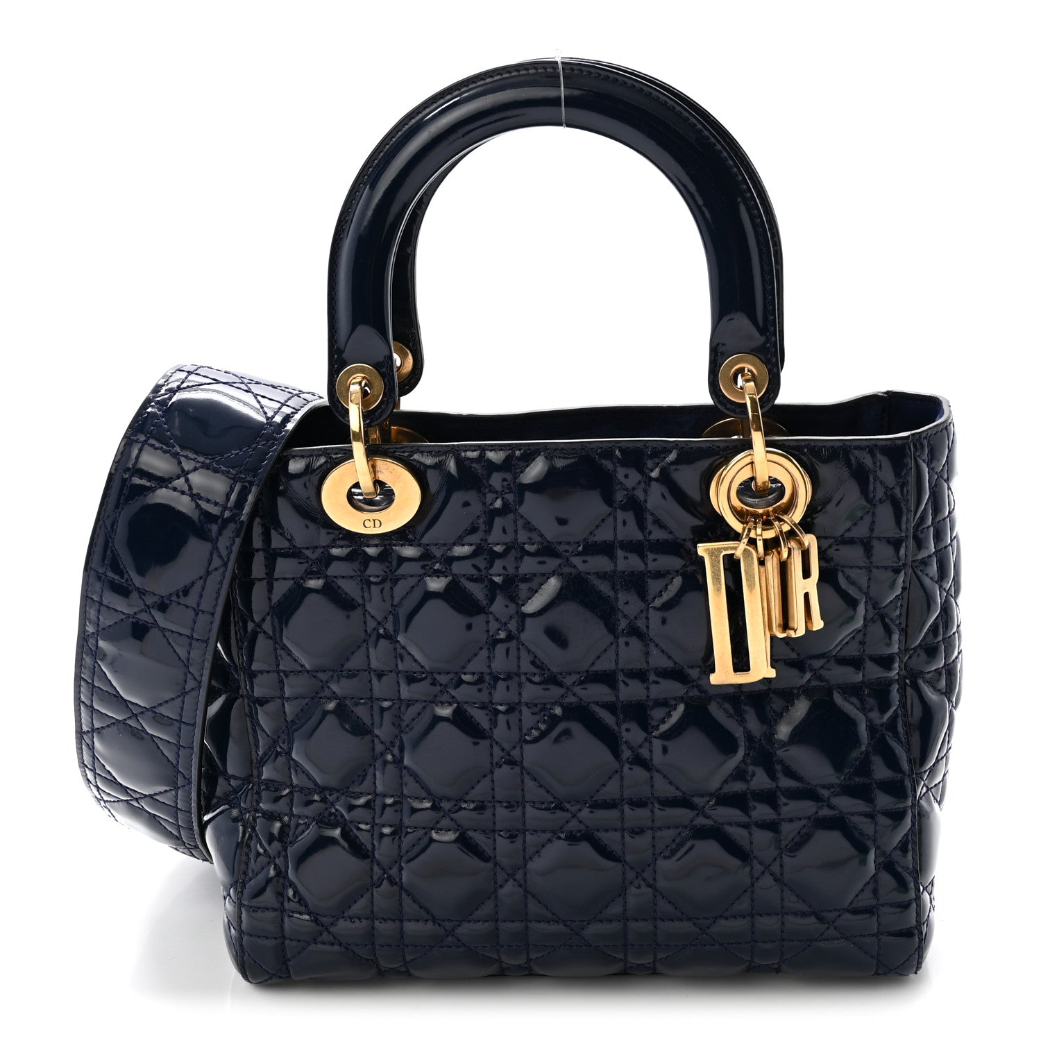 Christian Dior Patent Cannage Medium Supple Lady Dior  Navy Blue 1 of 9