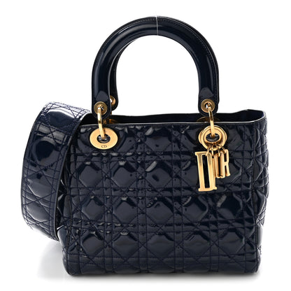 Christian Dior Patent Cannage Medium Supple Lady Dior  Navy Blue 1 of 9