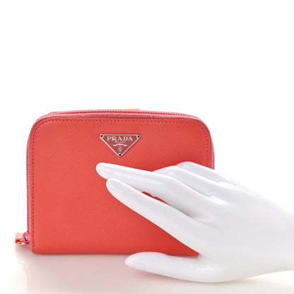 Prada Saffiano Triangle Compact Zip Around Wallet Pink 2 of 10