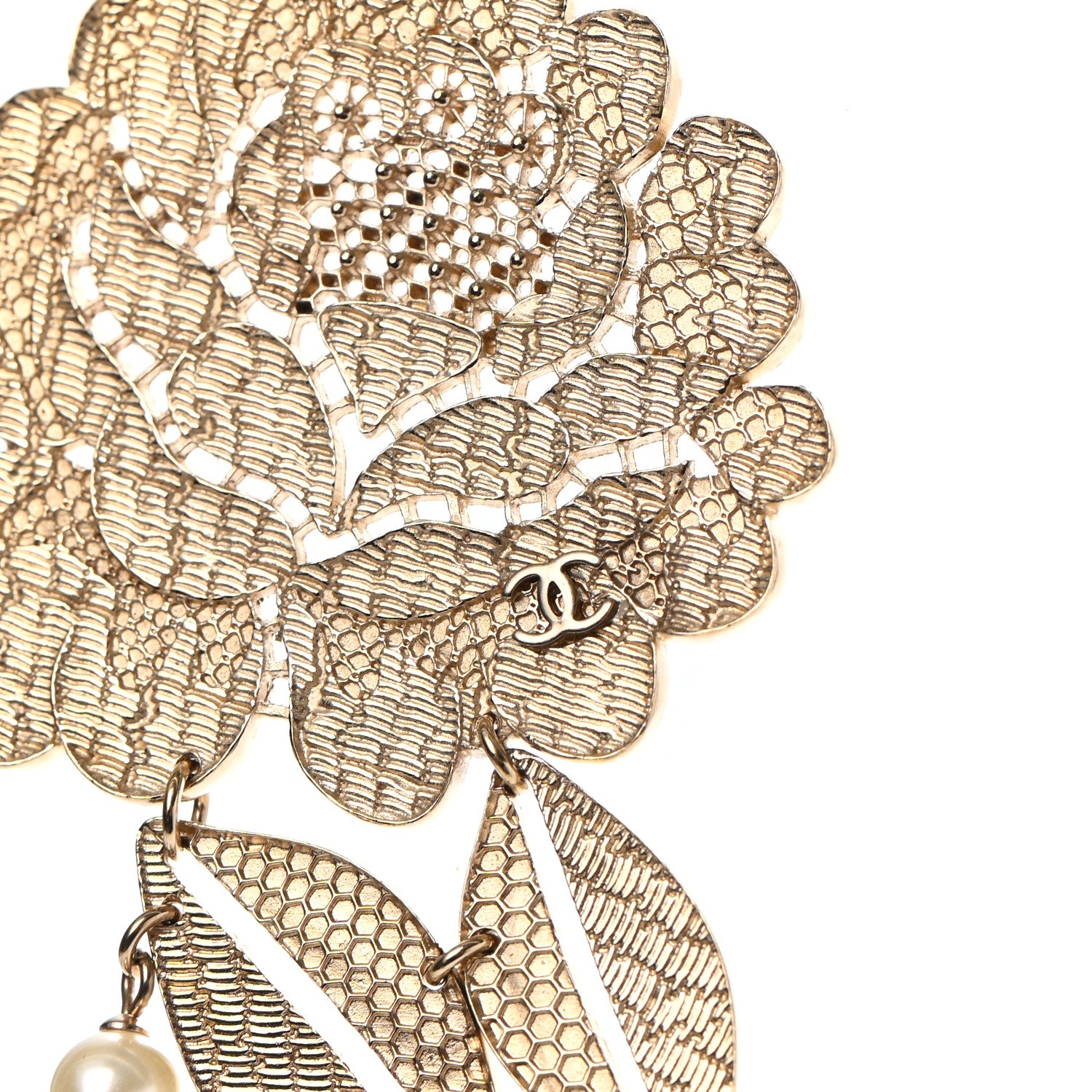 Chanel Pearl Camellia Necklace Gold 3 of 5