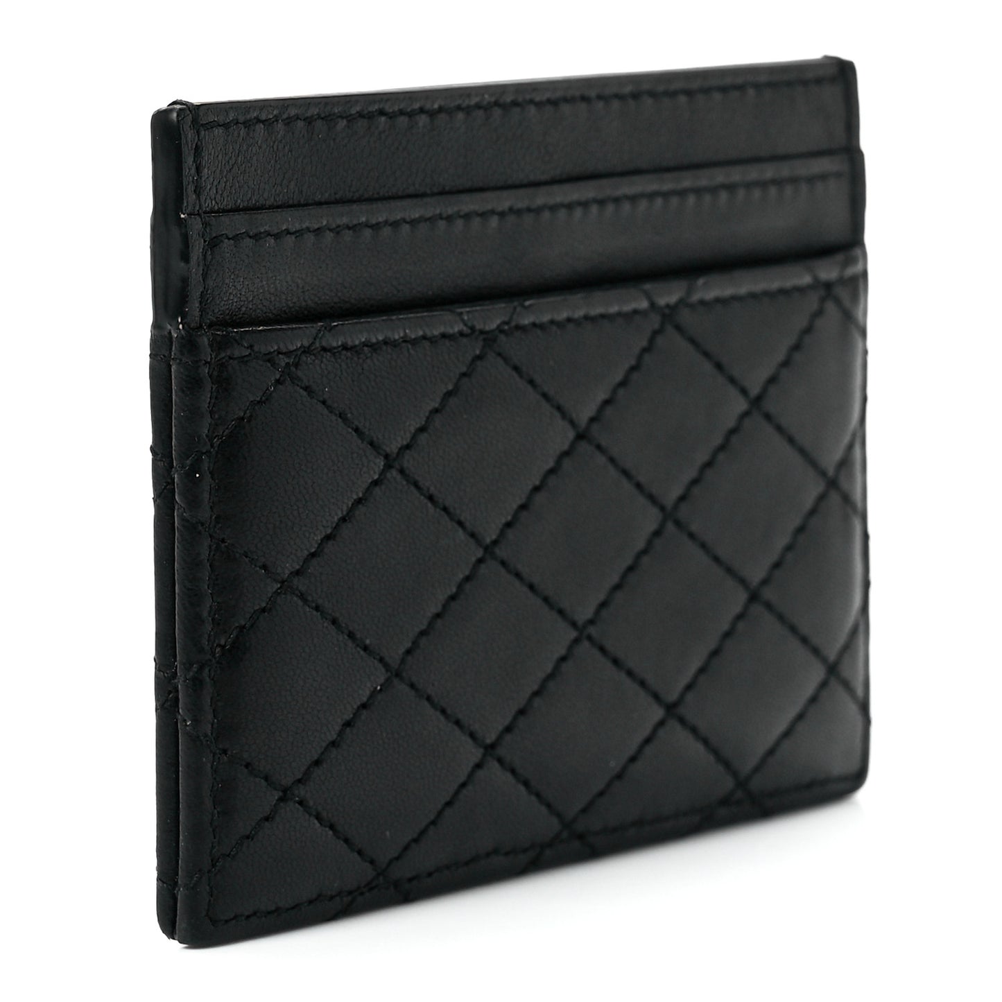 Lambskin Quilted Monogram Gaby Card Case Black