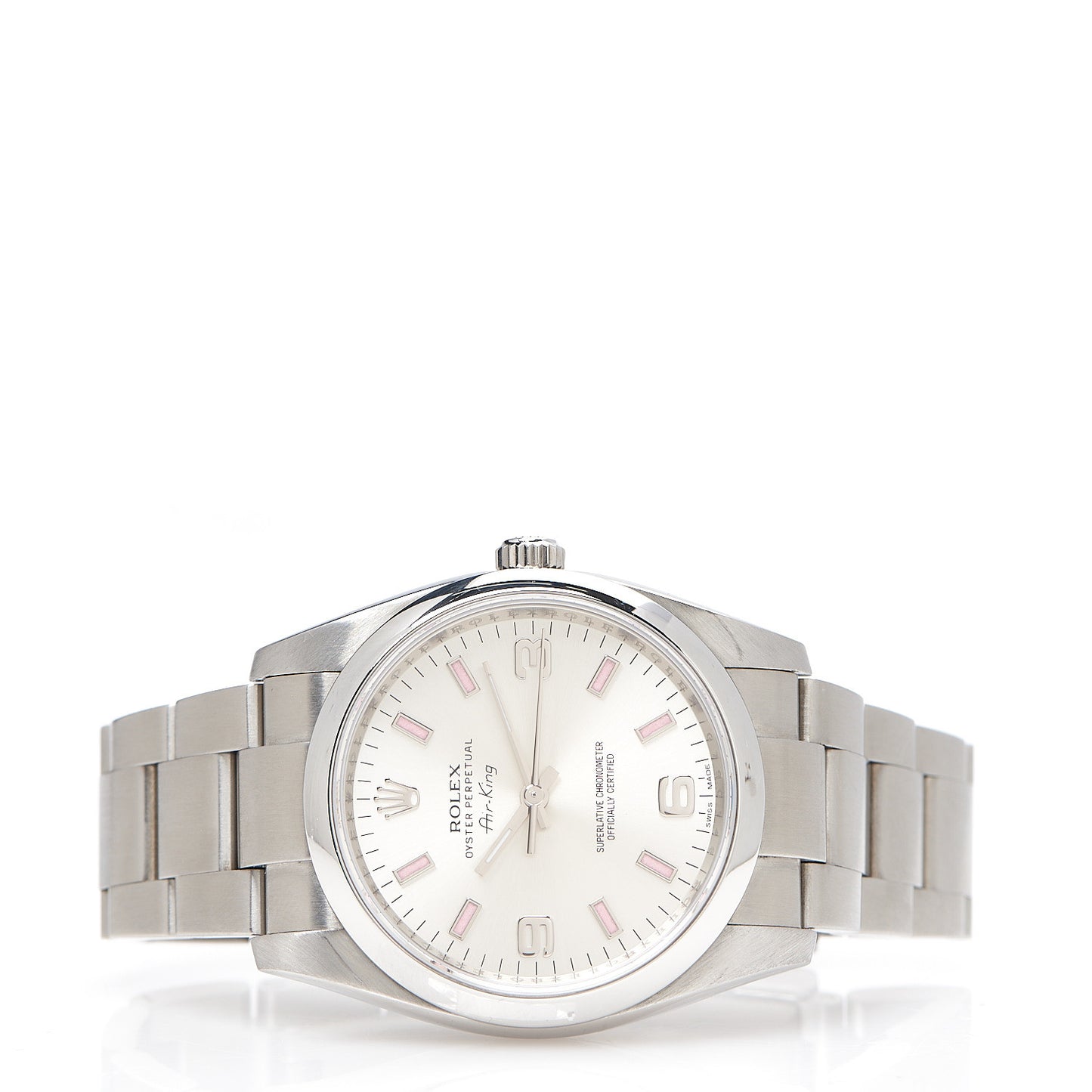 Stainless Steel 34mm Oyster Perpetual Air-King Watch Pink Index 114200