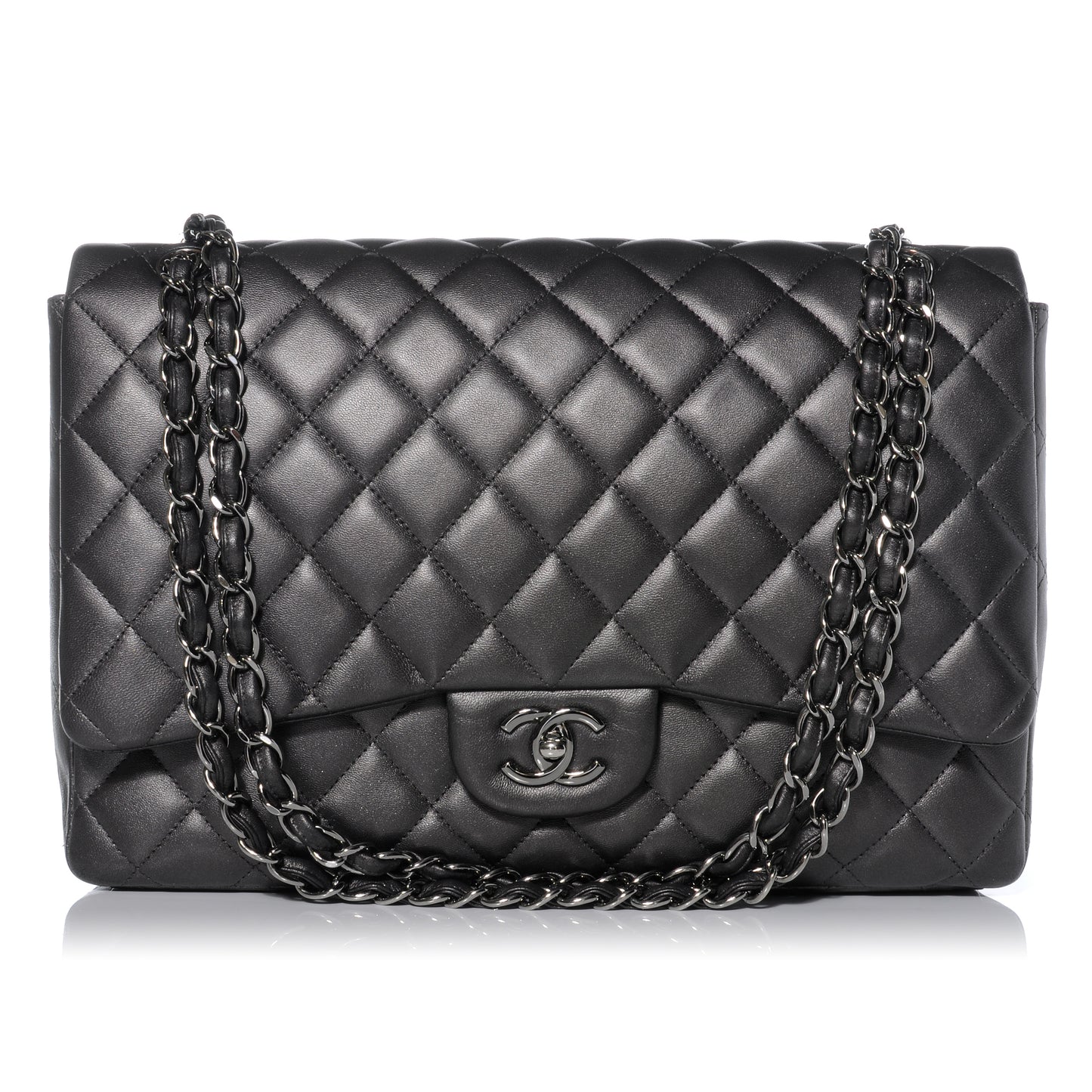 Lambskin Maxi Single Flap Dark Metallic Grey