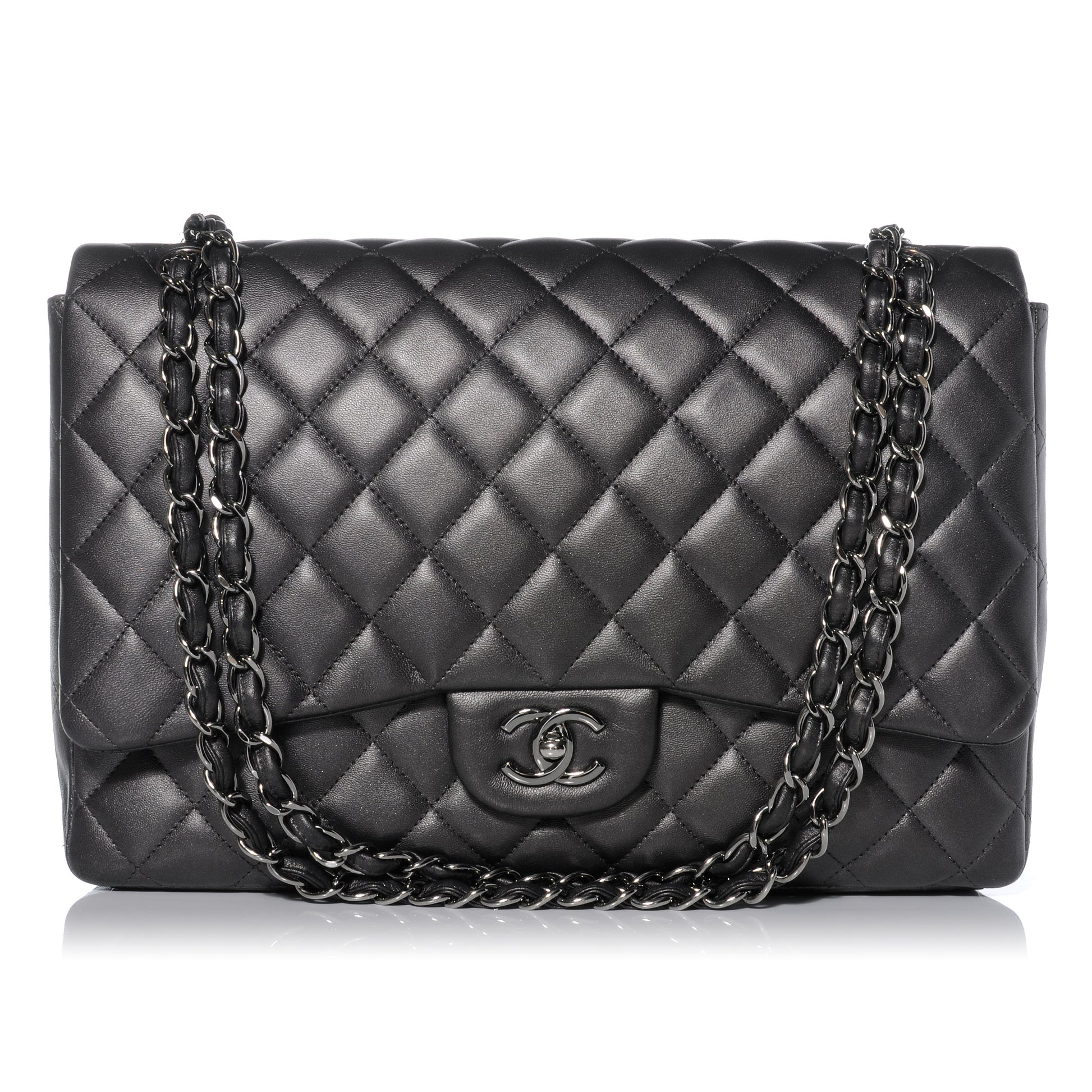 Chanel Lambskin Maxi Single Flap Dark Metallic Grey 1 of 10