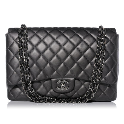 Chanel Lambskin Maxi Single Flap Dark Metallic Grey 1 of 10