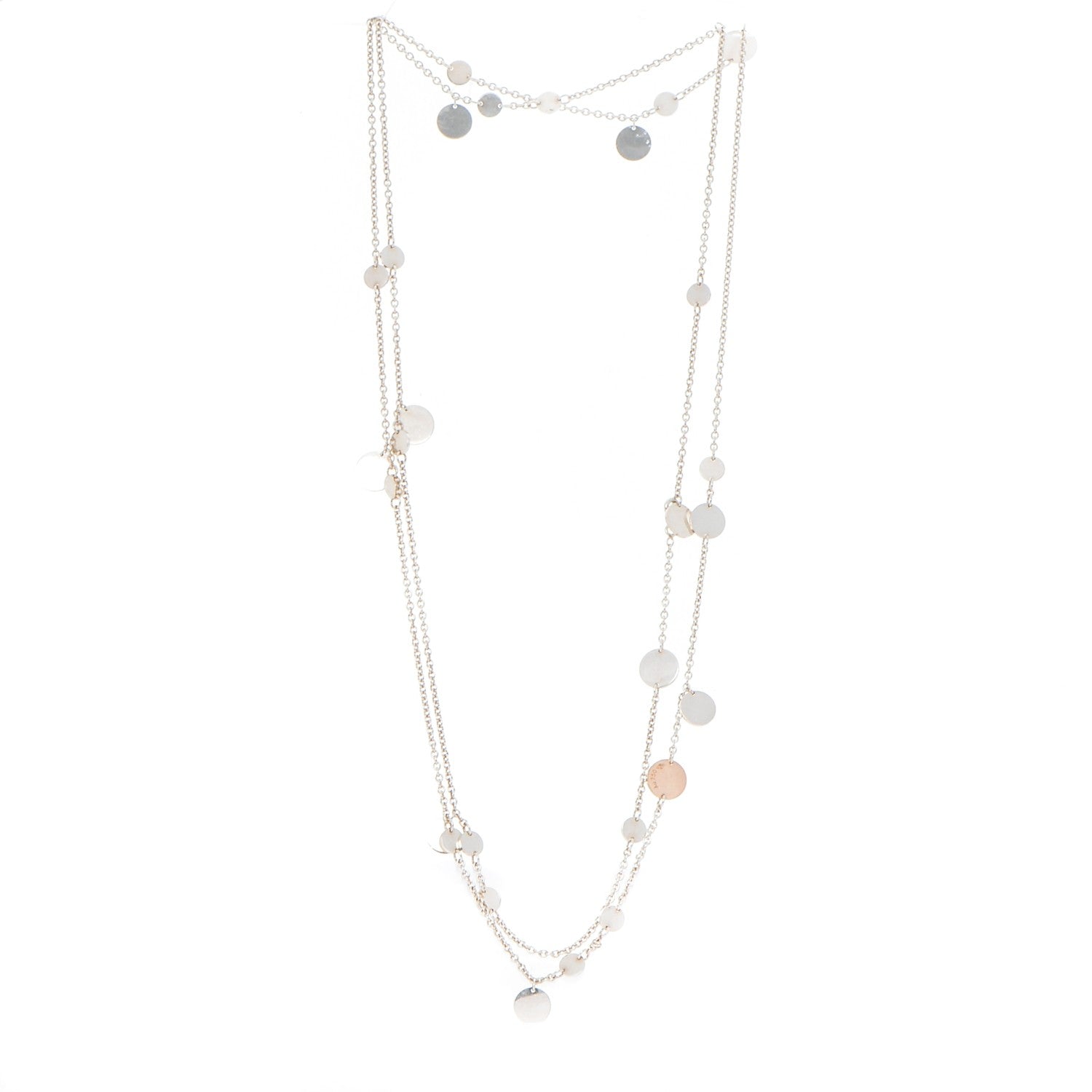 Hermes Sterling Silver 18K Rose Gold Confettis Long Necklace 4 of 7